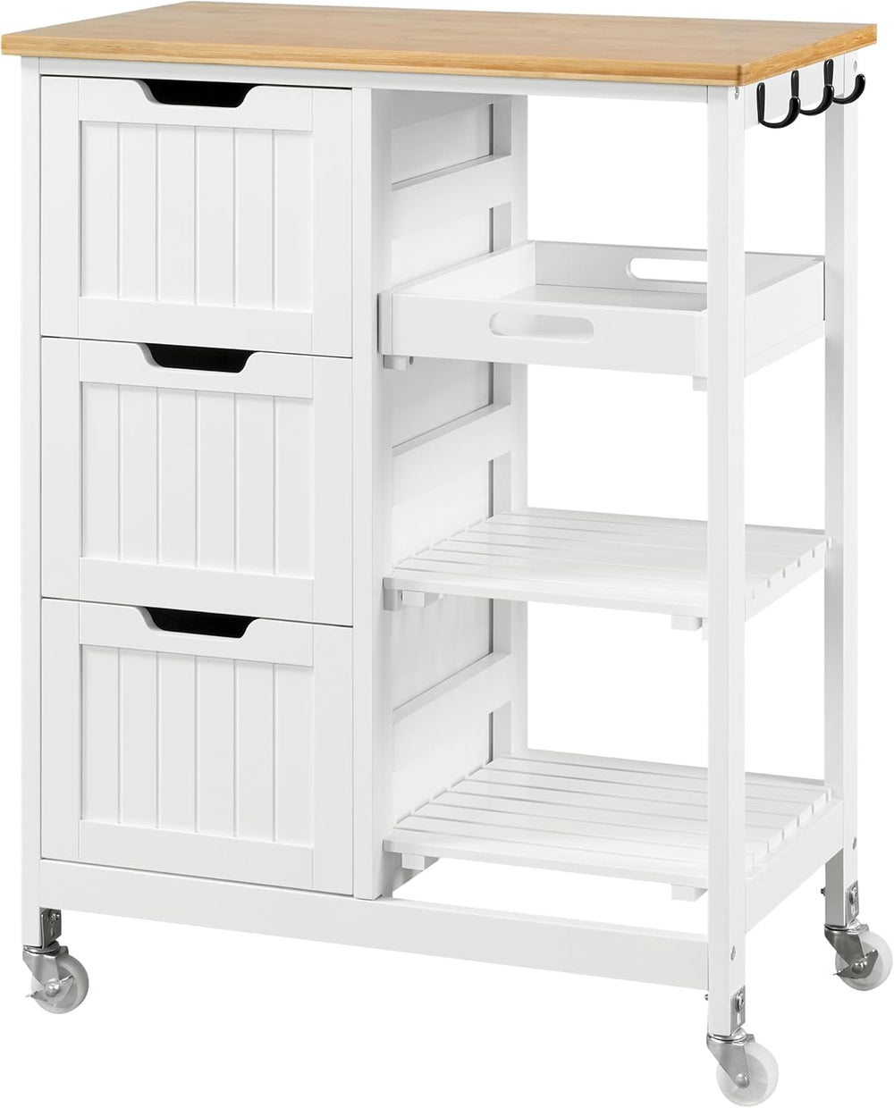 Yaheetech Kitchen Island Cart on Wheels with 3 Drawers and 3 Shelves, White