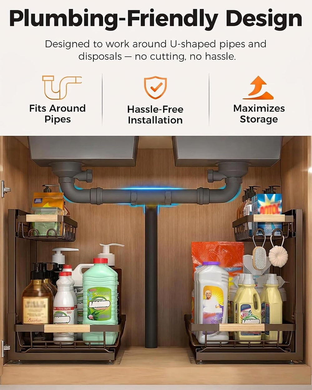 2-Pack 2-Tier Height Adjustable Under Sink Organizer & Storage