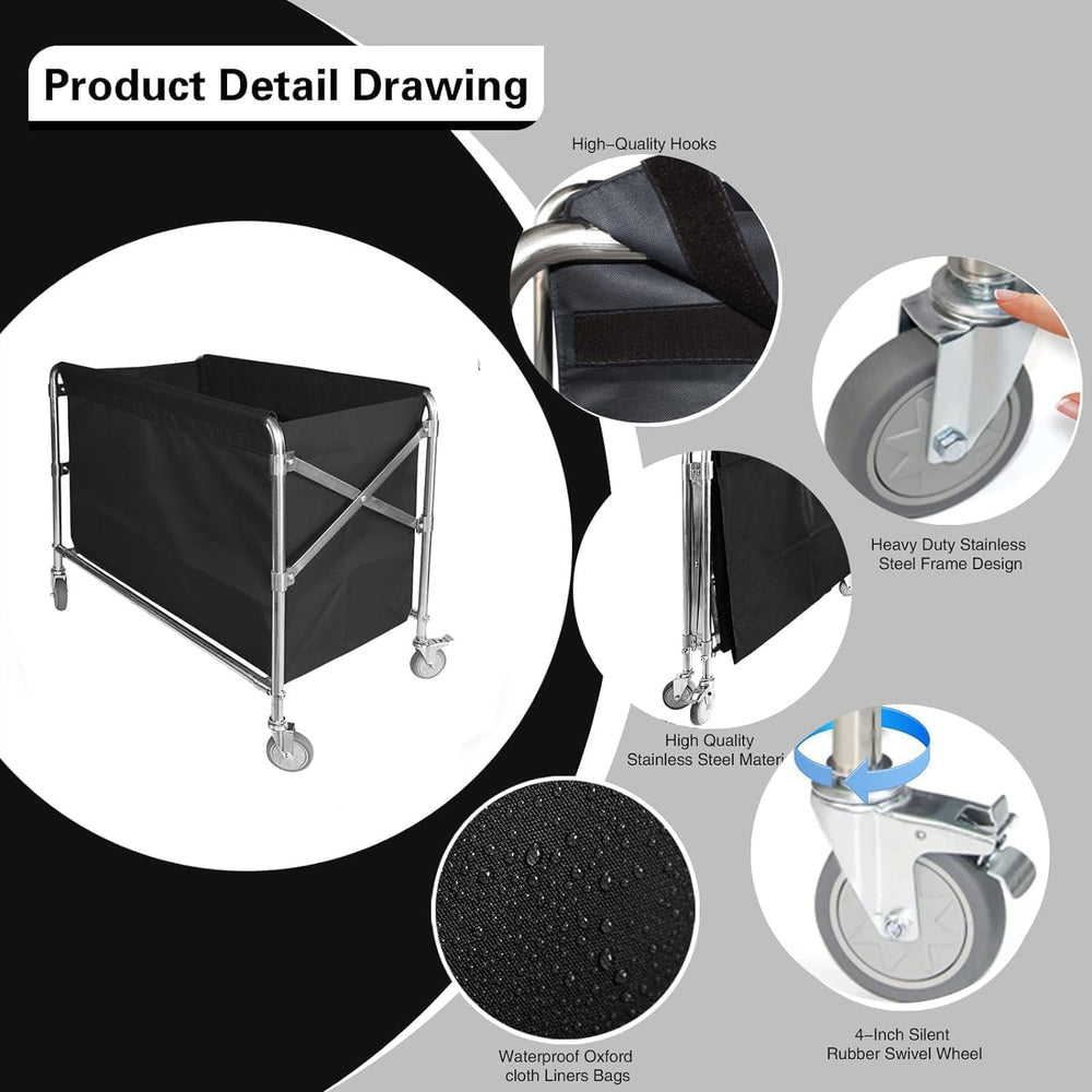 Commercial Laundry Cart Foldable Laundry Carts with Wheels (400L), 12 Bushel ...