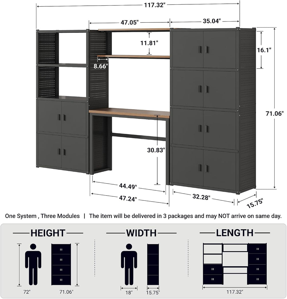 FLEXIMOUNTS Garage Storage Cabinet System with Workbench & Pegboard, White