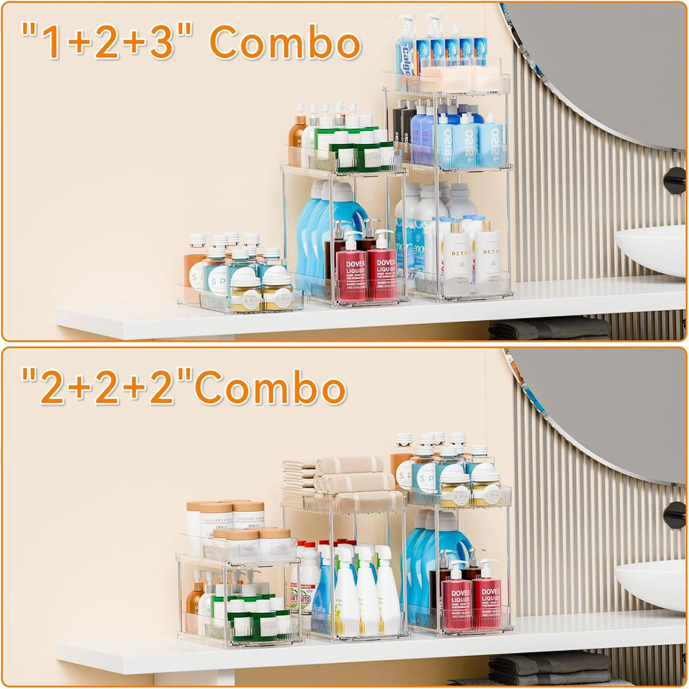 2 Pack 13.8″ Deep 3 Tier Under Sink Storage Organizer,Large Pull Out Bathroom...