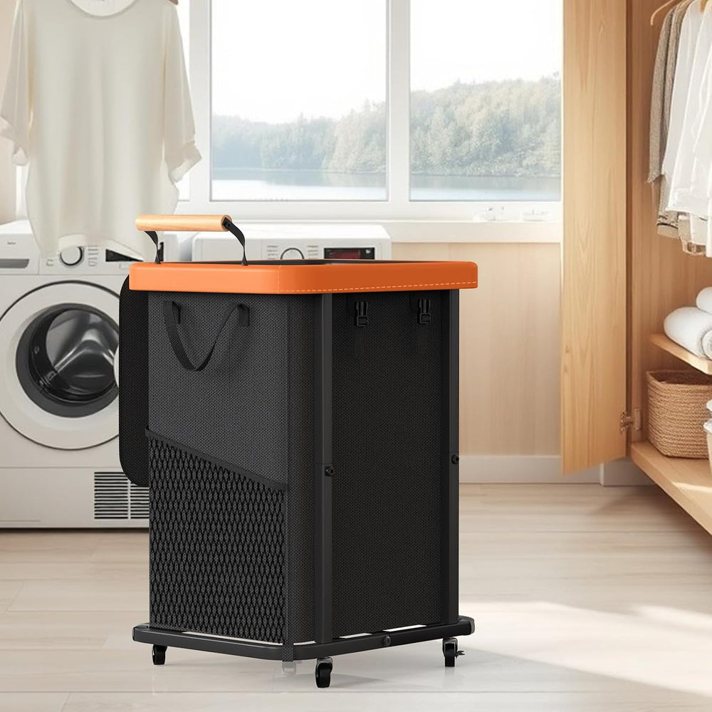 Laundry Hamper with Lid,Leather Patchwork Laundry Basket with Wheels 40Gal
