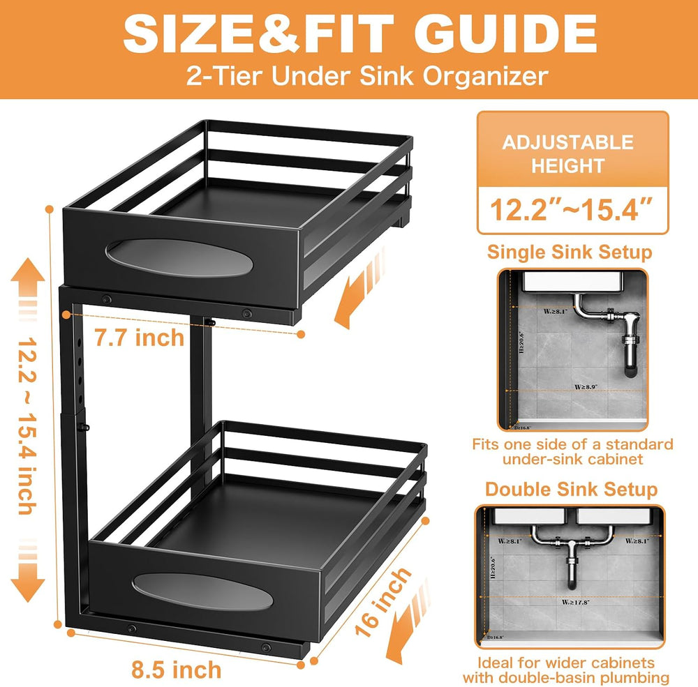 Under Sink Organizer, 2 Tier Under Sink Organizers and Storage, Adjustable He...