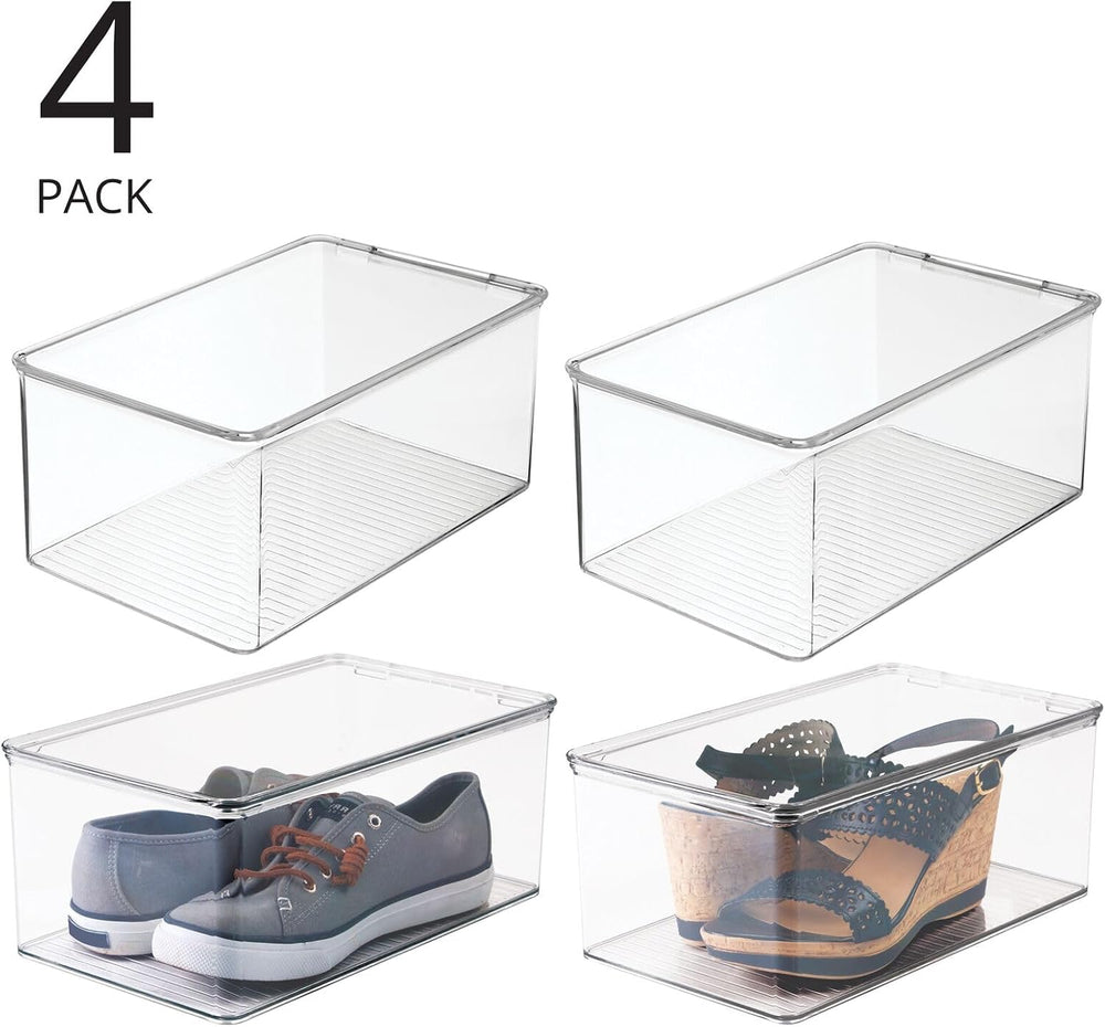 mDesign Stackable Plastic Closet Storage Container Bin Box with Hinge Lid for...