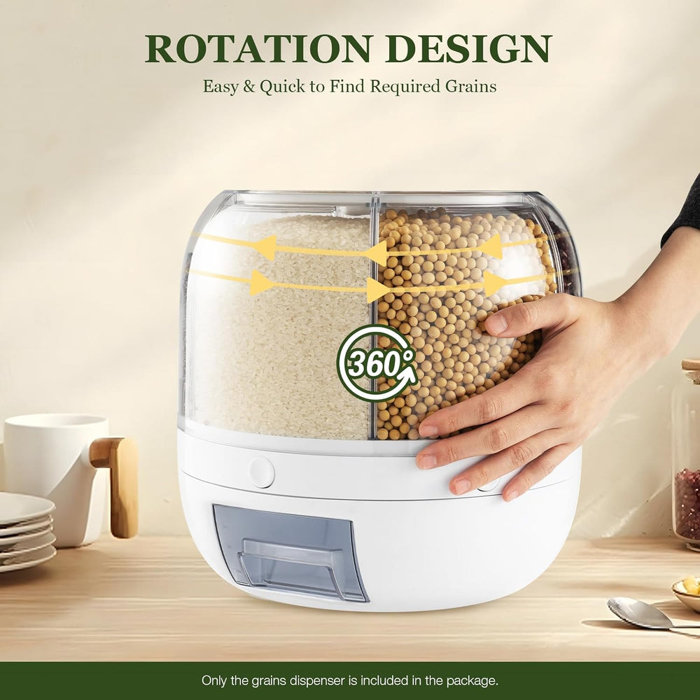 Grain Storage Container Dispenser 360° 6 Grids Rotating Food Dispenser Kitche...