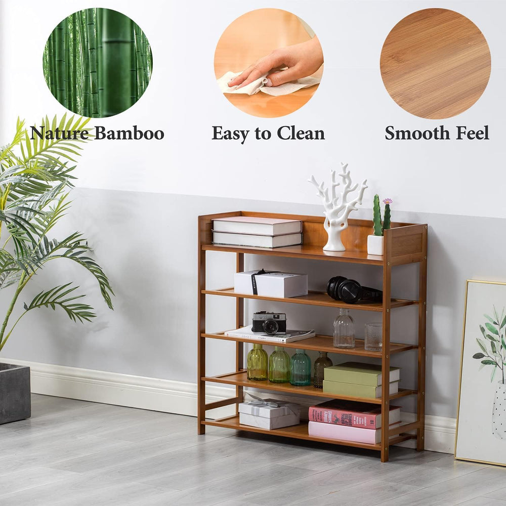 SOBIBO Bamboo Shoe Rack for Closet, 5-Tier Shoe Organizer, Brown, 39.4''