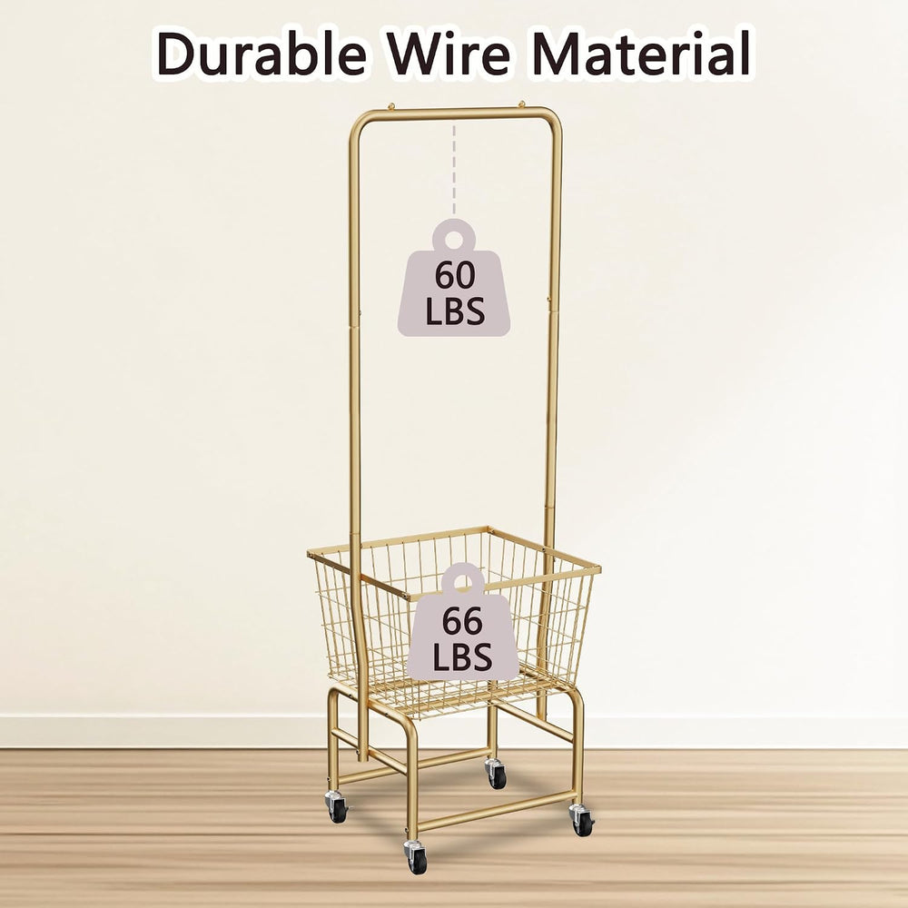 Rolling Laundry Cart with Wheels, Laundry Hamper Basket Organizer with Clothe...