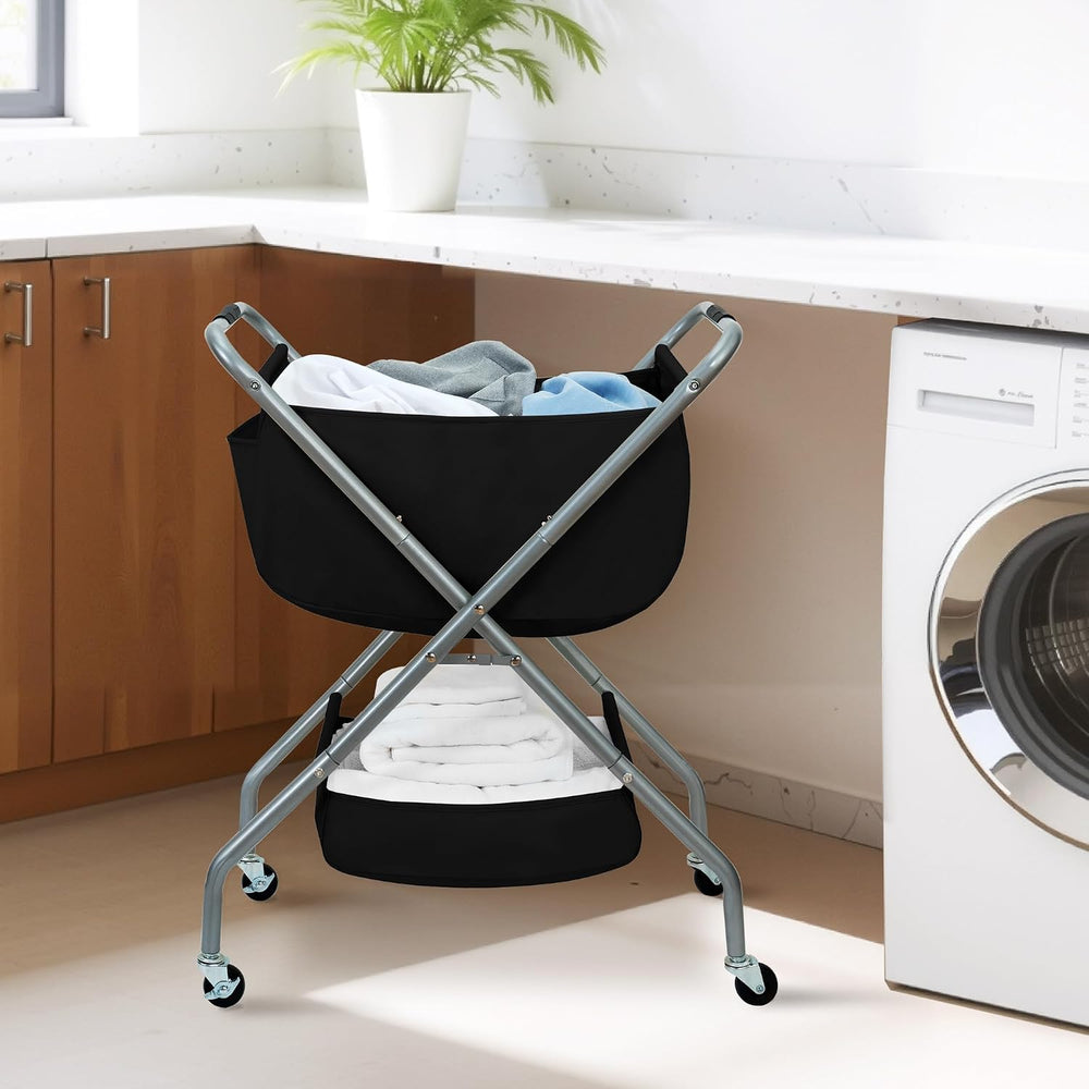 STORAGE MANIAC Collapsible Laundry Cart with Wheels 31.5"H Rolling Laund...