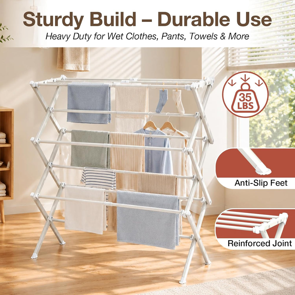 Foldable Clothes Drying Rack Heavy Duty Easy Install, White