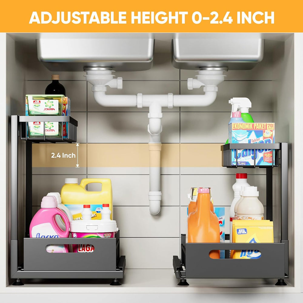 Saydear L-Shaped Under Sink Organizer, 2-Tier Pull-out Cabinet Rack 1-Pack