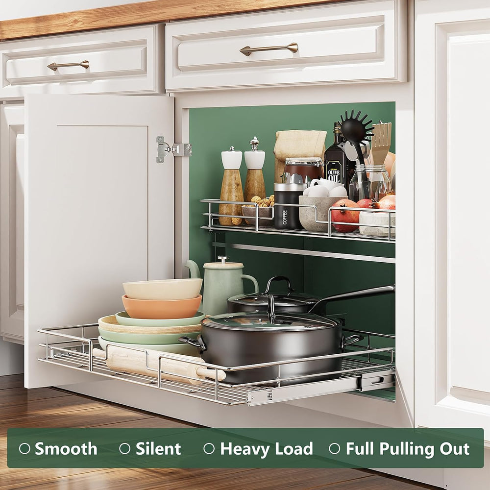 LOVMOR 2 Tier 28½"W x 21½"D, Individual Pull Organizer Kitchen Cabi...