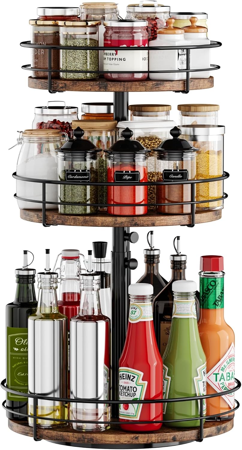 3 Tier Lazy Susan Spice Rack Organizer 360° Rotating, Black