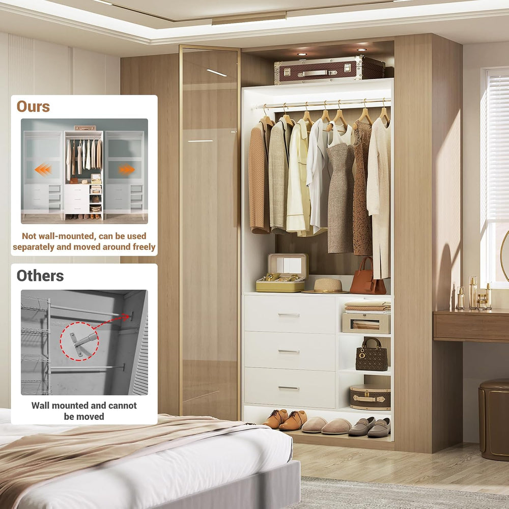 Aheaplus 2.5FT Closet System with 3 Drawers,29.5’’ Closet Organizer, White