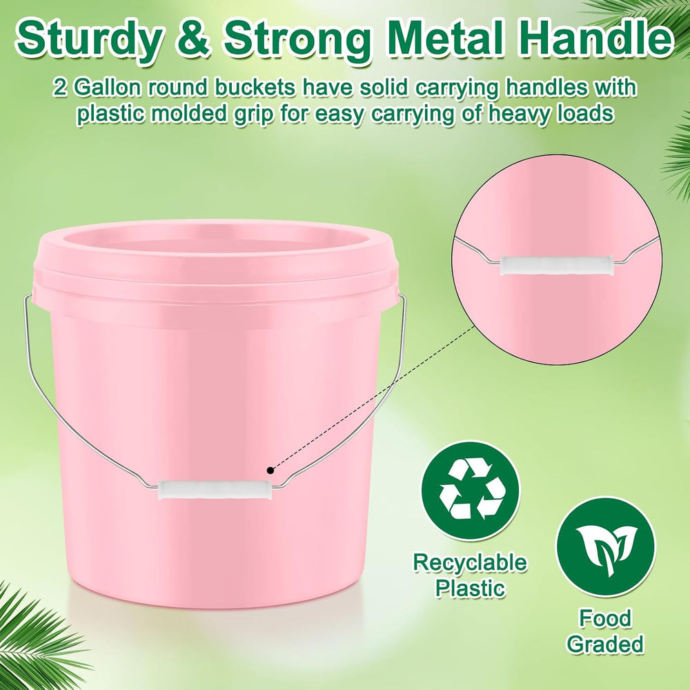 Tioncy 10 Pcs 2 Gallon Plastic Buckets with Lids and Handles,Light Pink
