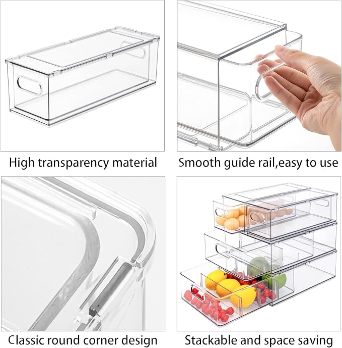 MineSign Set of 3 Stackable Refrigerator Organizer Bins Pull-Out Drawers