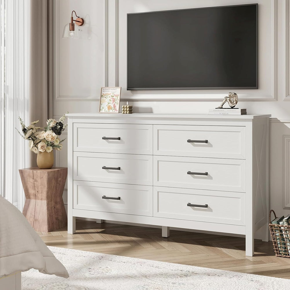 White Farmhouse 6 Drawers Dresser for Bedroom, 47 Inch