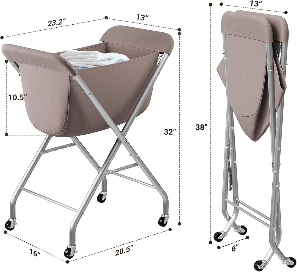 ELYKEN Laundry Basket with Wheels, Collapsible Laundry Hamper, Camel Brown