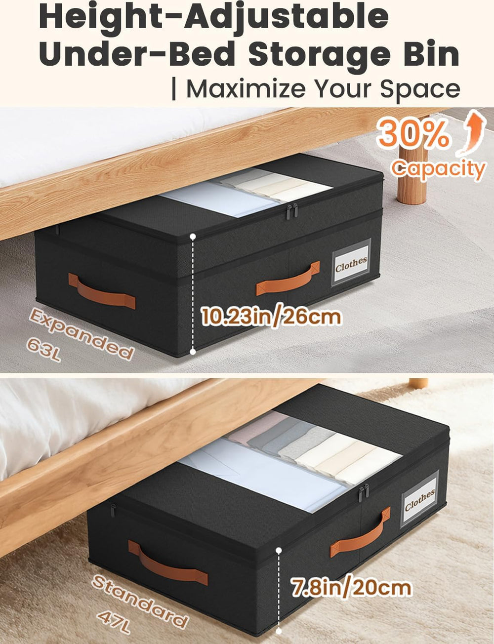 TOSKING 2-Pack Under Bed Storage Drawers with Wheels, 6 Vacuum Bags, Adjustab...