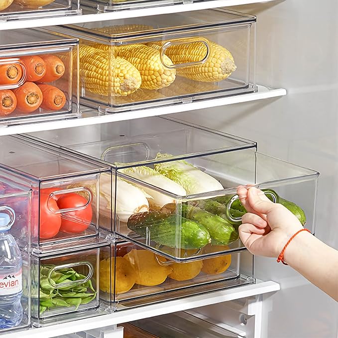MineSign 7 pack Stackable Refrigerator Organizer Bins Pull-Out Drawers