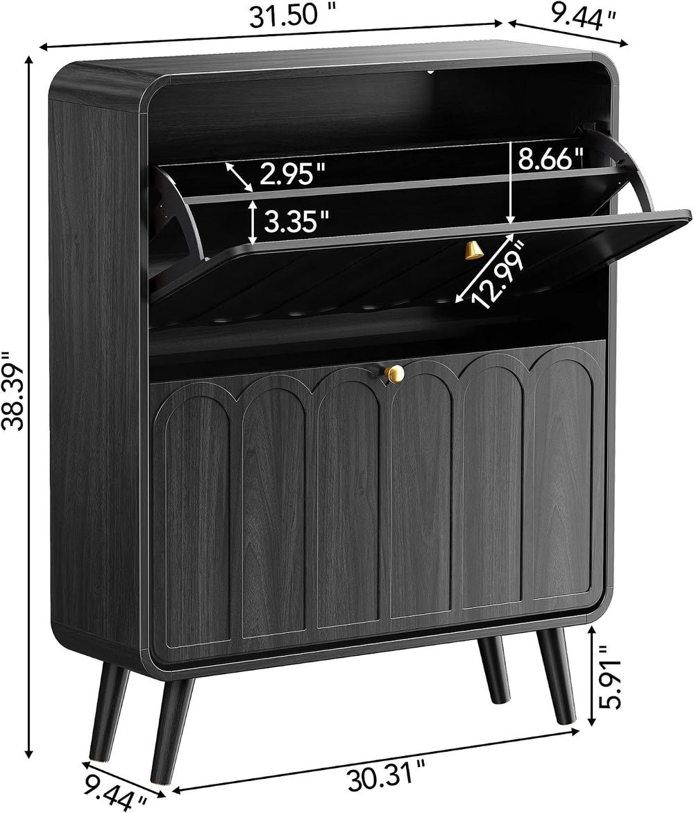 Decofy Shoe Cabinet with 2 Flip Drawers, Expanded Panel for Long Footwear, Fr...