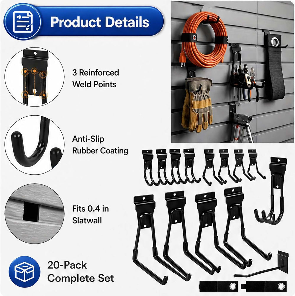 Slatwall Hooks 20Pack, Heavy Duty Slatwall Accessories for Garage