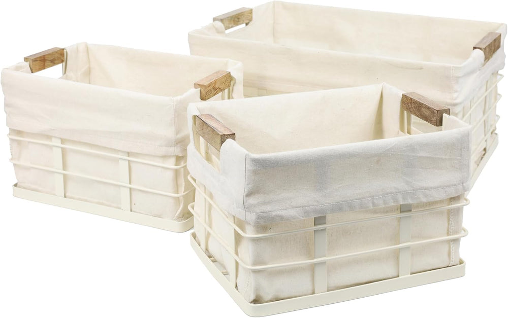 happimess Callan 3-Piece Industrial Wire Nesting Baskets 15", Almond