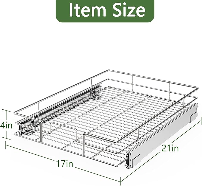 LOVMOR Pull Out Cabinet Organizer 17" W x 21" D, Kitchen Cabinet Pu...