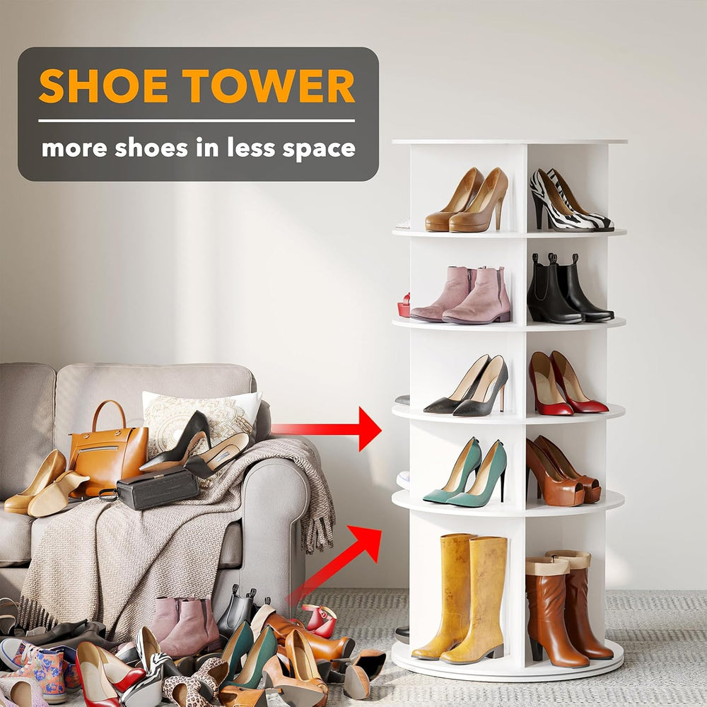 SpaceAid Rotating Shoe Rack 5 Tier Organizer, High Bottom Design Shoe Tower S...