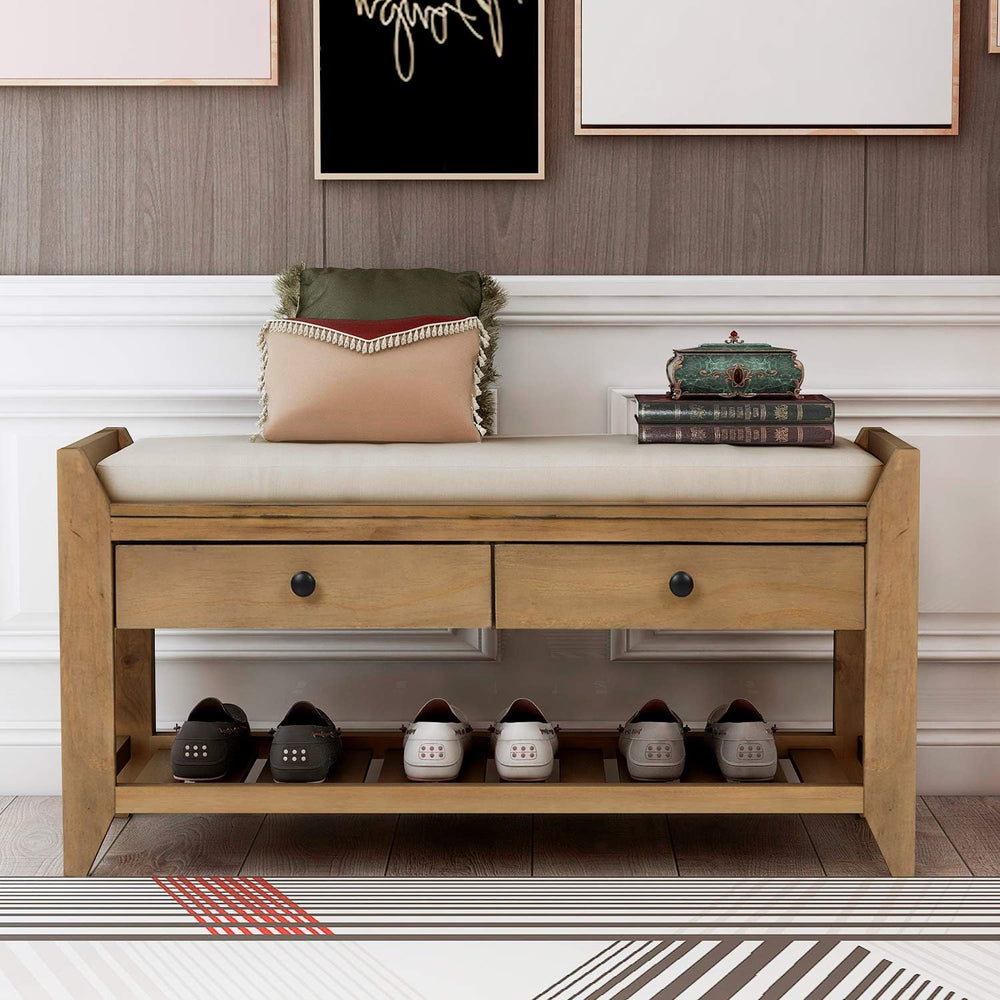 Merax Classic Wood Entryway Bench with Shoe Storge Wood Bench for Hallway Fro...