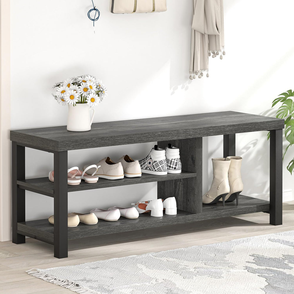 EXCEFUR Industrial Entryway Bench, Rustic Indoor Shoe Boot Storage Bench Seat...