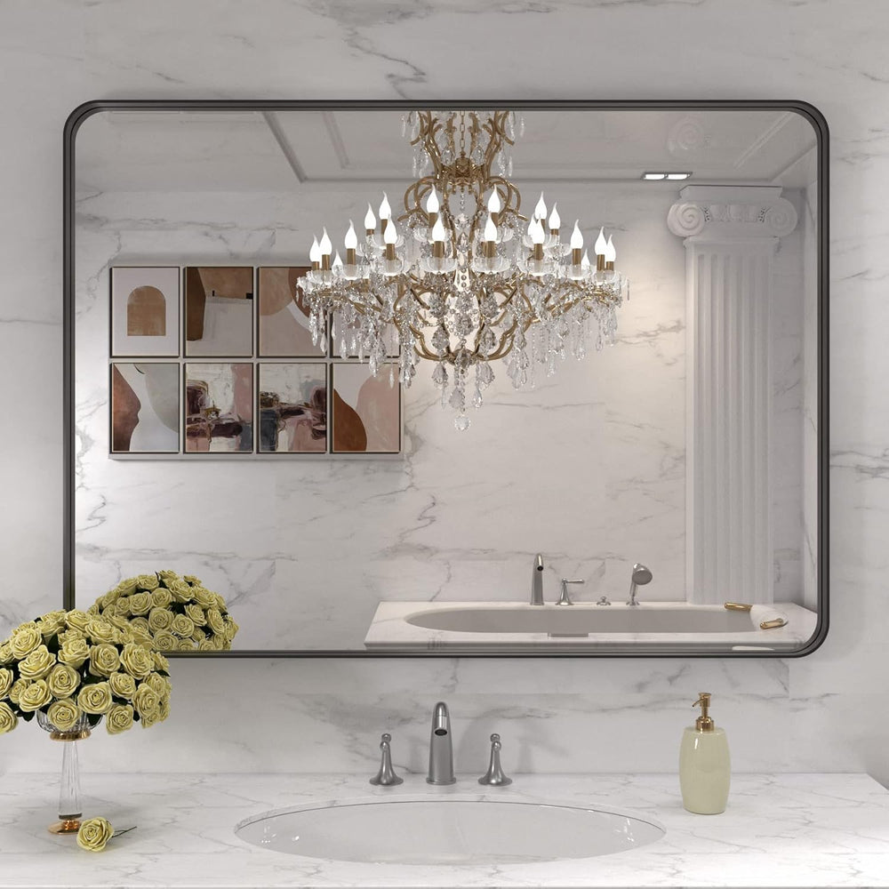 LOAAO 40X30 Inch Black Bathroom Mirror Metal Framed