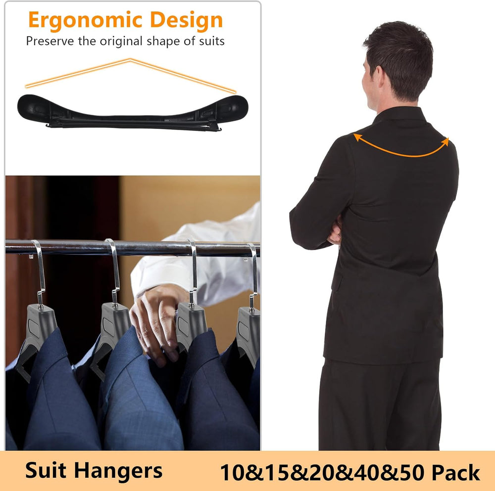 DEDU Suit Hangers for Men 30 Pack Width 17.7", Black Coat Hangers no Sho...