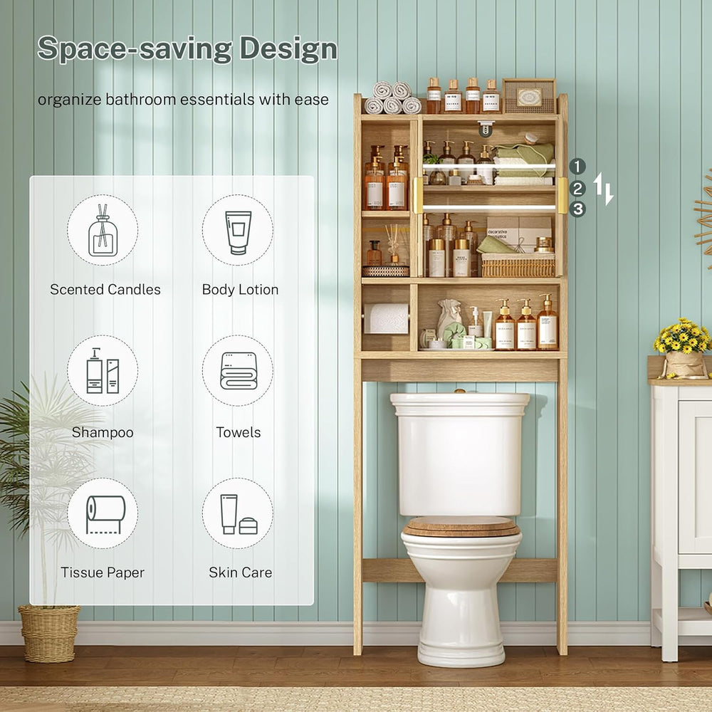 Over The Toilet Storage Cabinet with 4 Open Shelves and Adjustable Shelf, Ext...