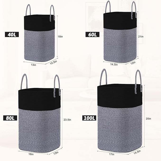 Laundry Basket, Woven Cotton Rope Laundry Hamper, Versatile Storage