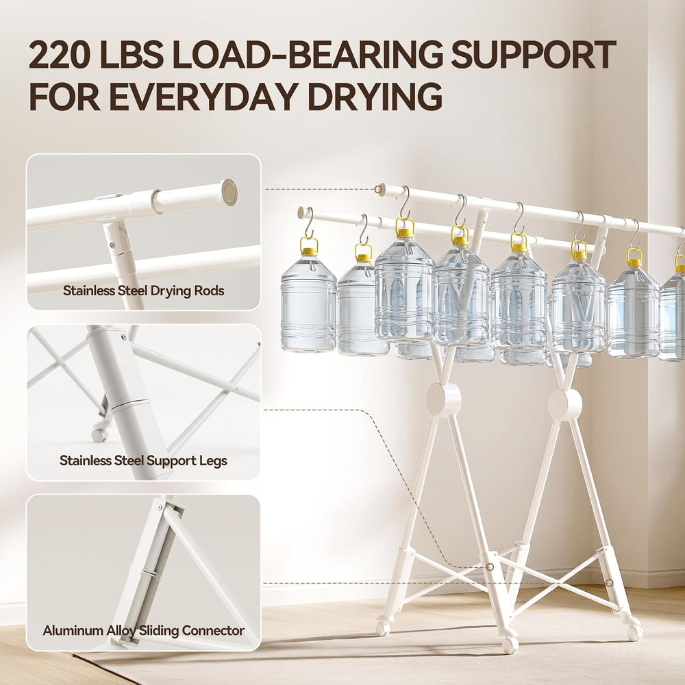 SUJI Clothes Drying Rack , Dual Rod with Wheels, Cream White Foldable