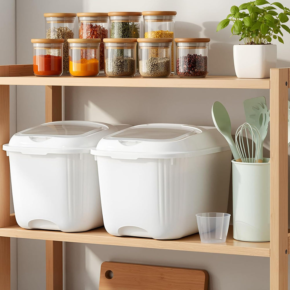 Blushtier 4 Pack Flour Bins with Wheels, White, 20 Lbs