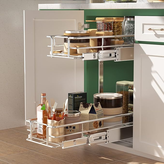 LOVMOR 2 Tier Individual Pull Out Cabinet Organizer 9" W x 21½" D, ...