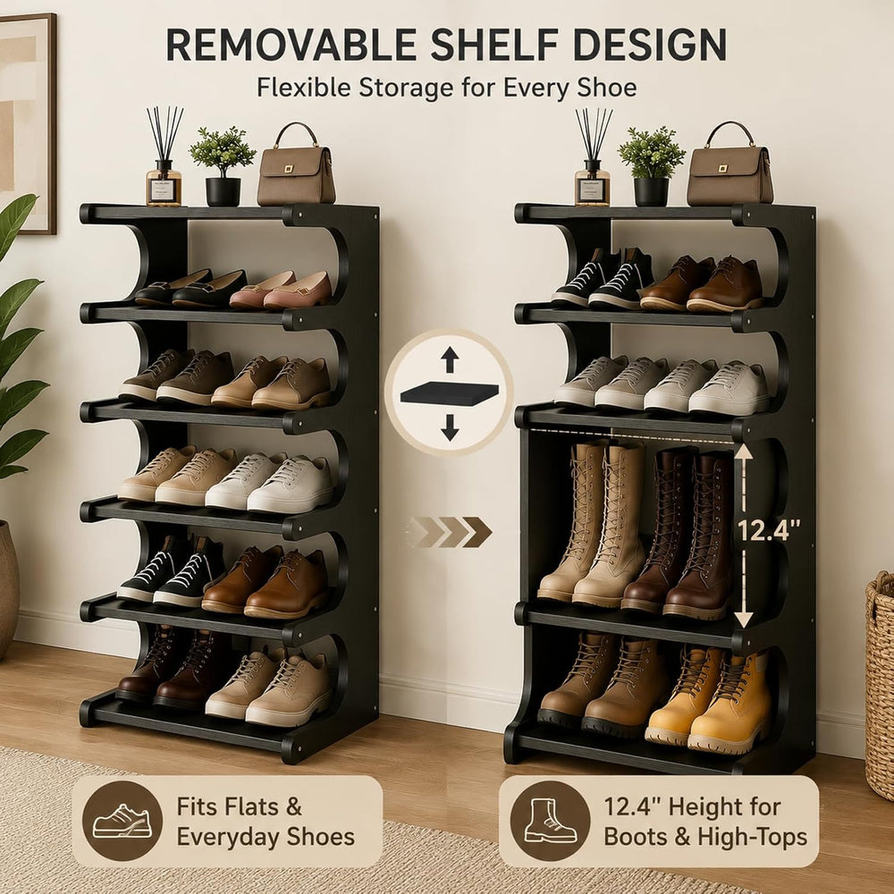 39" Bamboo Shoe Rack - Vertical Shoe Organizer Rack for Small Space, Nar...