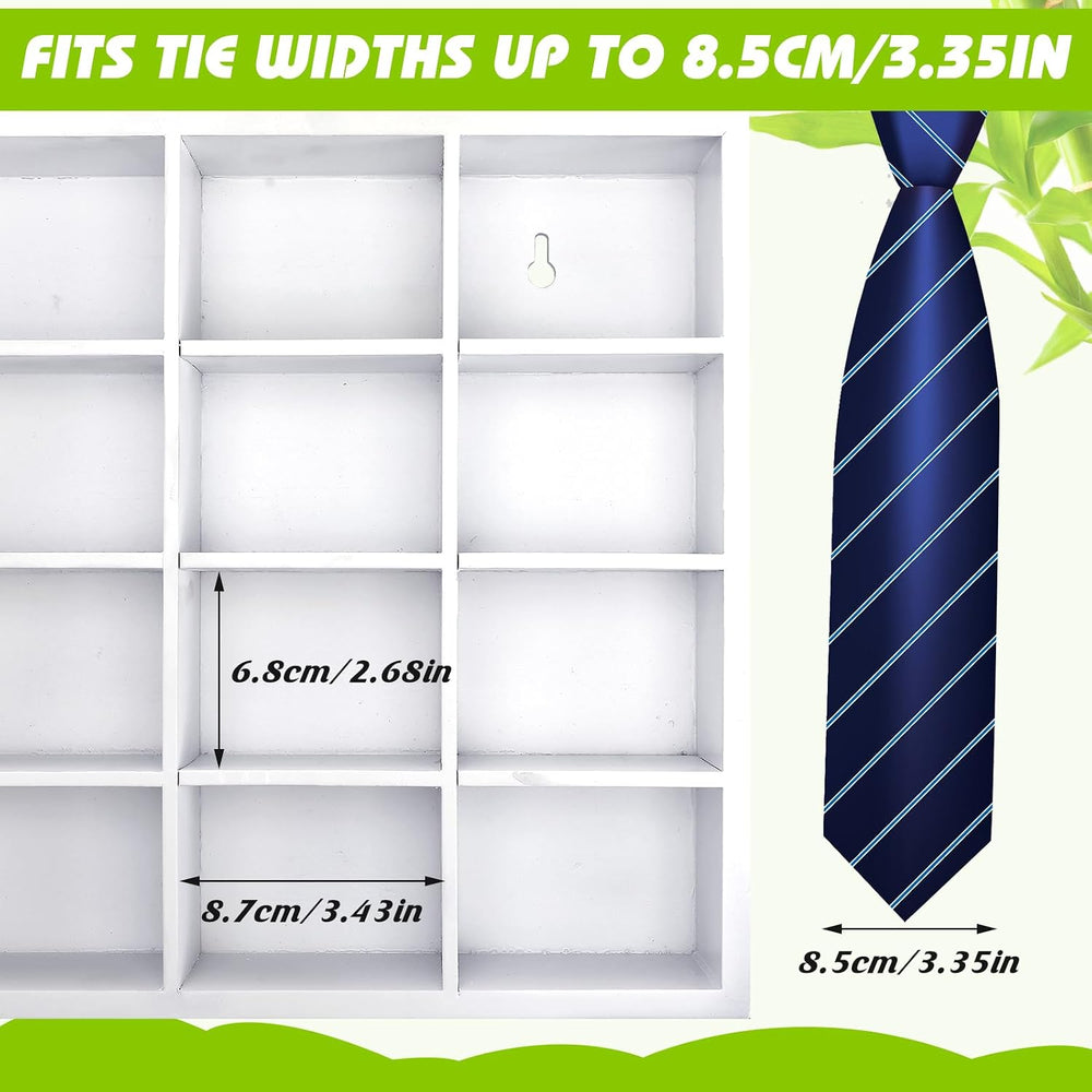 Wesiti 2 Pcs Tie Box Organizer for Men, Wall Mounted Tie Rack, White