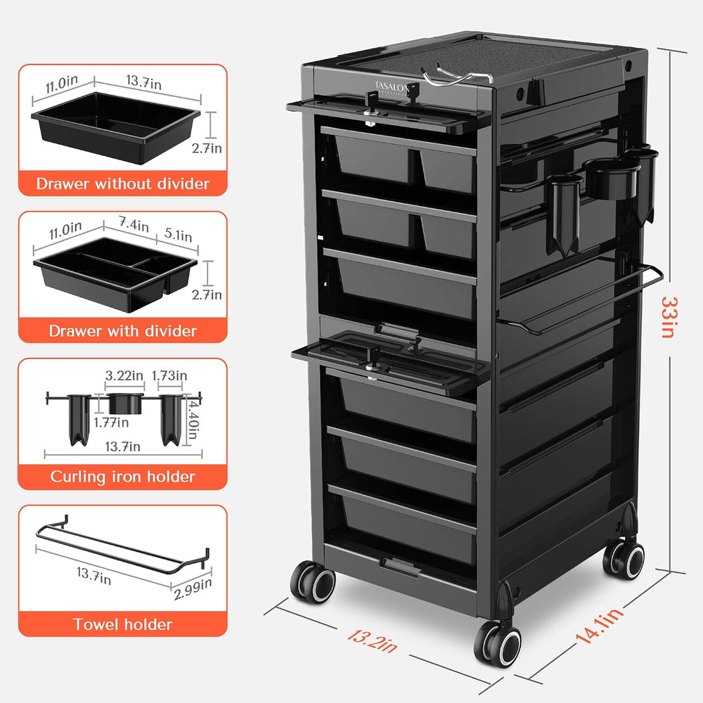 TASALON Lockable Salon Trolley, 6-Drawer Rolling Beauty Cart with Tool Holder...