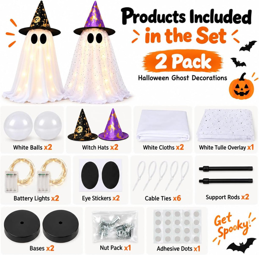 2 Pack Halloween Ghost Decorations, 21.7 Inch Light Up Ghost Indoor Decor wit...