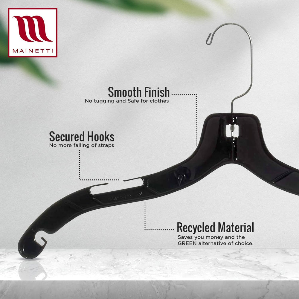 Mainetti 17in Black Plastic Shirt Hangers with Swivel Hook (100 Pack)