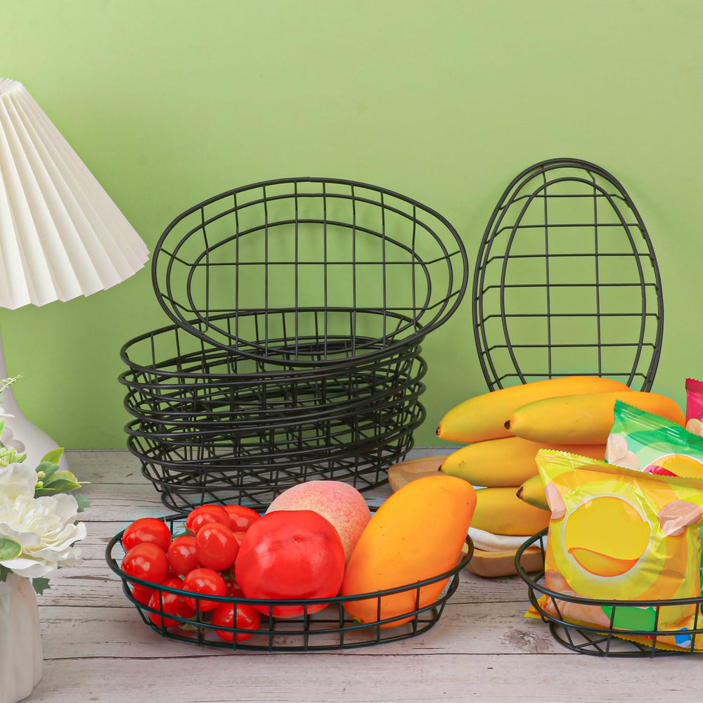15 Pack Oval Wire Bread Basket, 9.65 x 6.1 x 2.17 Inch Metal Fast Food Basket...