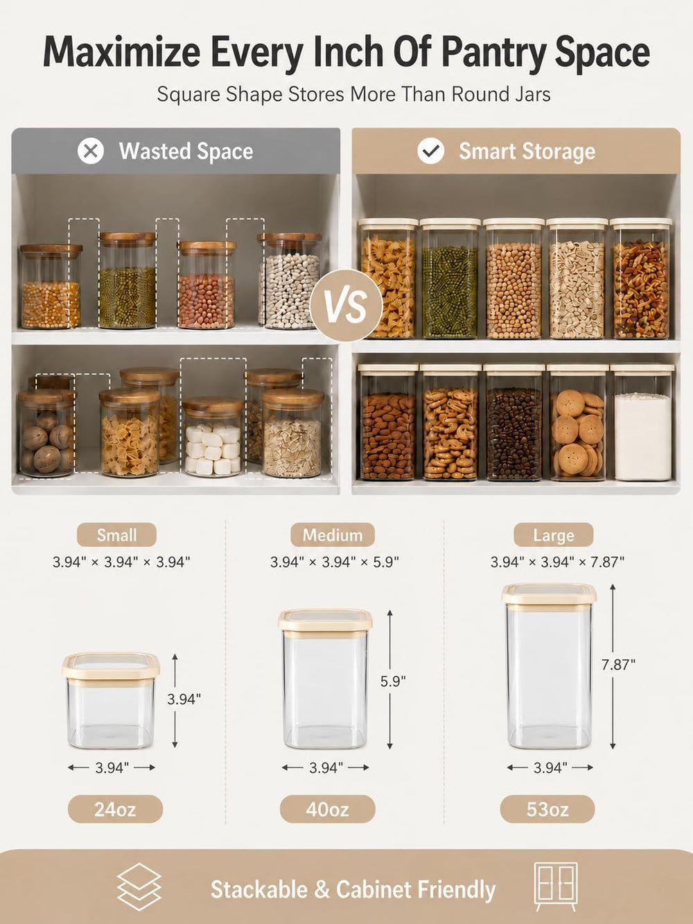 12-Pack Square Glass Pantry Storage Containers with Glass Lids