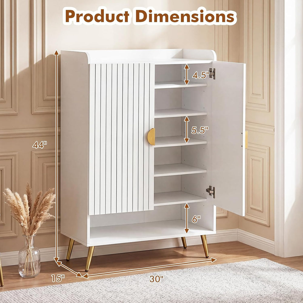 GIANTEX Shoe Storage Cabinet w/Doors, Adjustable Shelves, Metal Legs, White