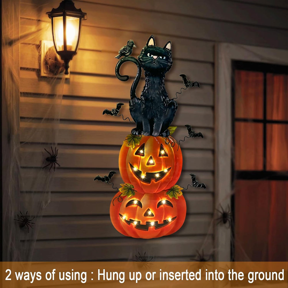 Halloween Decorations Outdoor,Battery Operated Cat Lighted Timer Yard Decor