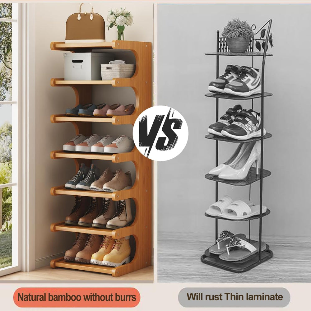39" Bamboo Shoe Rack - Vertical Shoe Organizer Rack for Small Space, Nar...