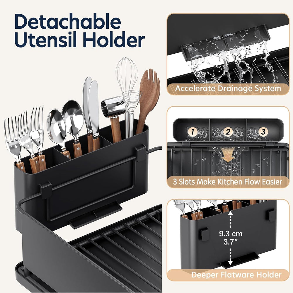 KINGRACK Dish Drying Rack for Kitchen Counter, Dish Drainer with Cup Holder