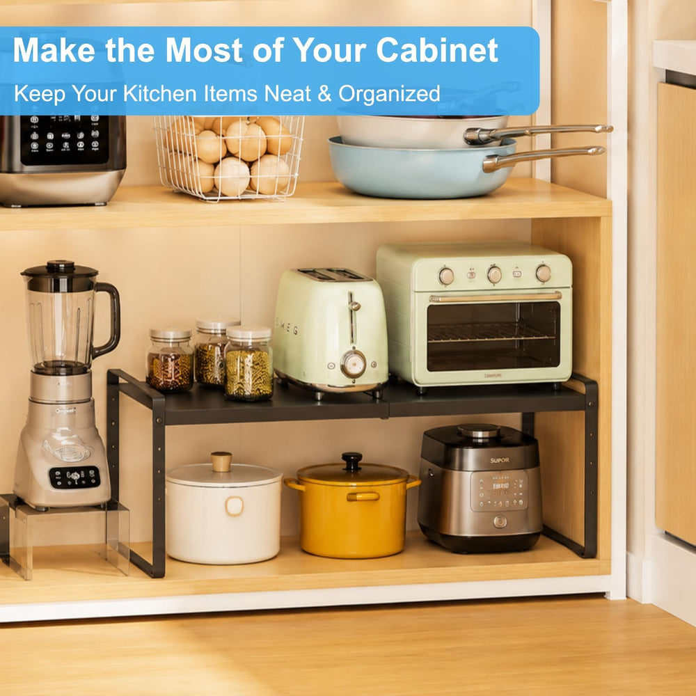 Expandable Kitchen Cabinet Shelf Organizer, Stackable Metal Storage Shelves