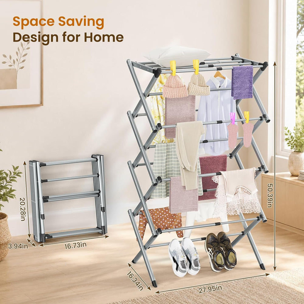 4-Tier Foldable Clothes Drying Rack, Heavy Duty Stainless Steel Laundry Dryin...
